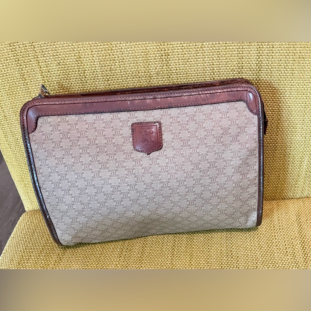 Celine Brown and Tan Cosmetic/Travel Bag